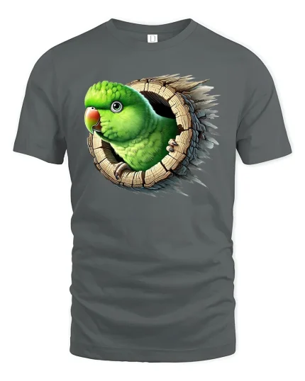 Funny Parrot Peek Out Tee - gray t-shirt on white background