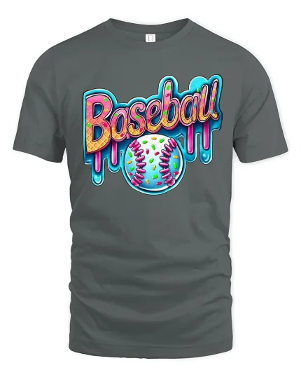 Baseball Ice Cream Graphic T-Shirt - gray t-shirt on white background