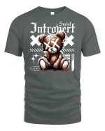 Social Introvert Teddy Graphic Tee - gray t-shirt on white background
