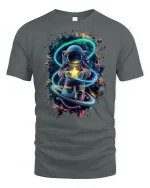 Astronaut Holding Star Cosmic Tee - gray t-shirt on white background