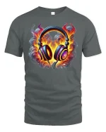 Flaming Headphones Music Lover T-Shirt - gray t-shirt on white background