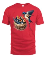 Swallow Bird Family Nest Tee - red t-shirt on white background