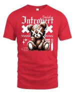 Social Introvert Teddy Graphic Tee - red t-shirt on white background