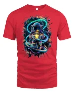 Astronaut Holding Star Cosmic Tee - red t-shirt on white background