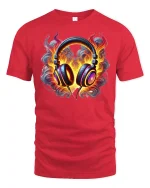 Flaming Headphones Music Lover T-Shirt - red t-shirt on white background