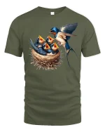 Swallow Bird Family Nest Tee - military green t-shirt on white background