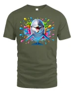 Happy Dolphin Ocean Graphic T-Shirt - military green t-shirt on white background