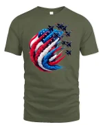 American Fighter Jets Patriotic Tee - military green t-shirt on white background