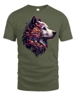 Mystic Wolf Clouds Graphic T-Shirt - military green t-shirt on white background