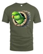 Funny Parrot Peek Out Tee - military green t-shirt on white background