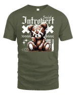 Social Introvert Teddy Graphic Tee - military green t-shirt on white background
