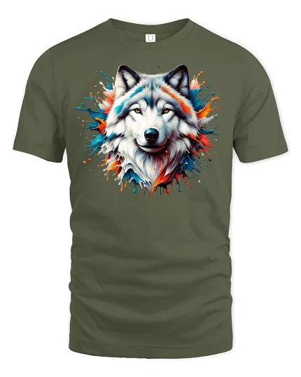 Fierce Wolf Head Graphic Tee - military green t-shirt on white background