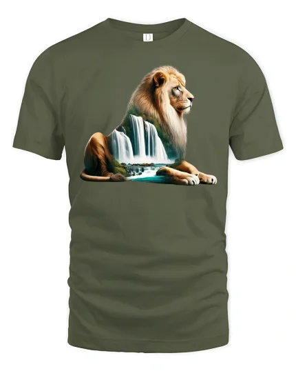Majestic Lion Nature Design Tee - military green t-shirt on white background