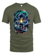 Astronaut Holding Star Cosmic Tee - military green t-shirt on white background