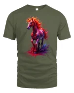 Fiery Spirit Horse T-Shirt - military green t-shirt on white background