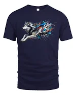 Wild Wolf Running Graphic Tee - navy t-shirt on white background