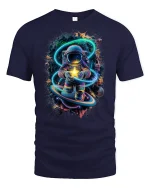 Astronaut Holding Star Cosmic Tee - navy t-shirt on white background