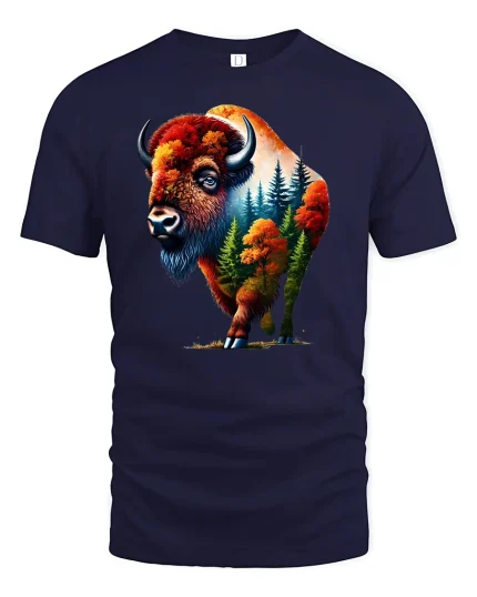 Wild Buffalo Forest Spirit T-Shirt - navy t-shirt on white background