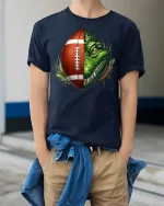 Alligator Football Fusion T-Shirt - model wearing Navy T-shirt, hands in pockets, denim shirt at waist