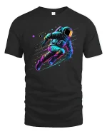 Neon Astronaut Space Adventure T-Shirt - black t-shirt on white background