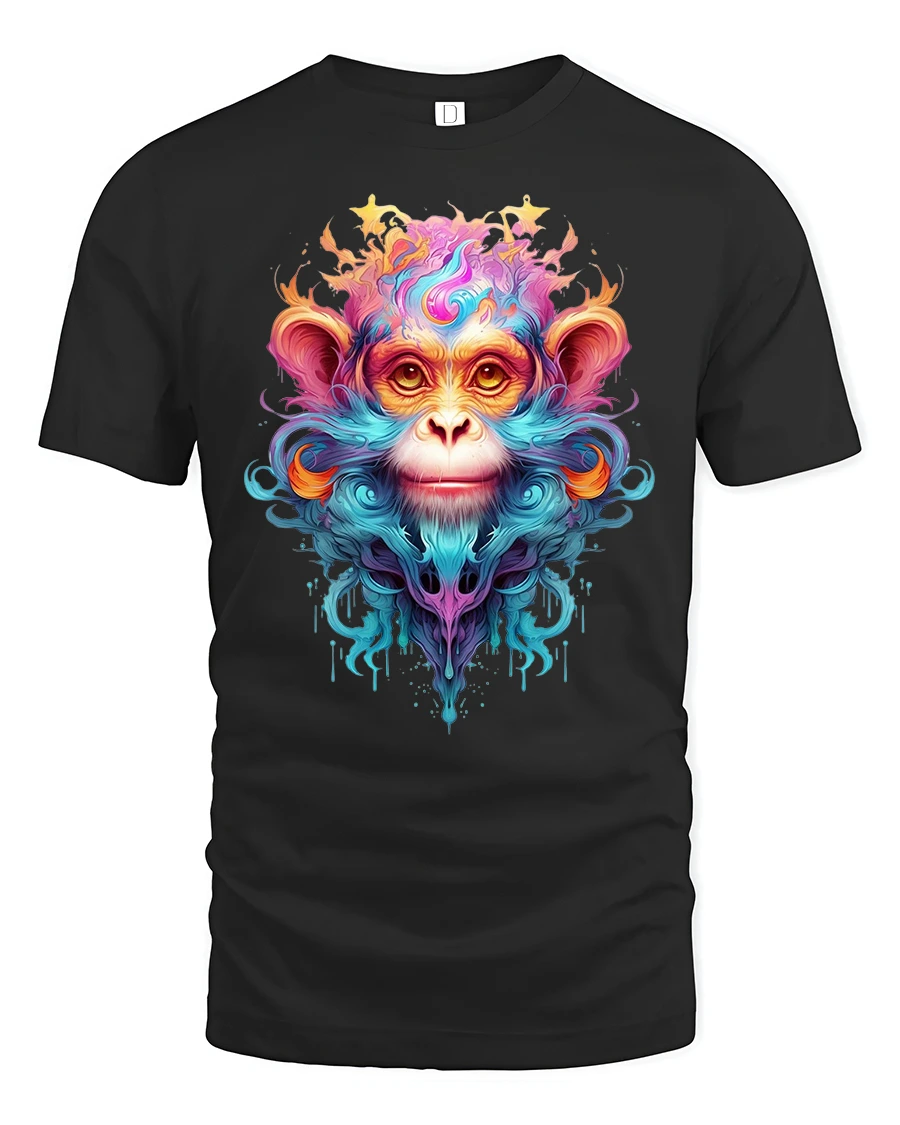 Psychedelic Monkey Art T-Shirt - 1 Psychedelic Monkey Art T-Shirt - black t-shirt on white background