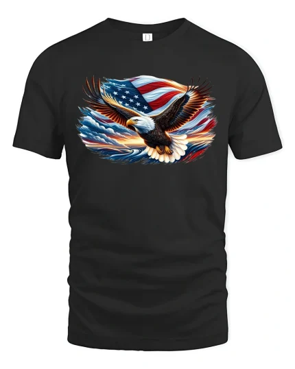 American Eagle USA Flag T-Shirt - black t-shirt on white background