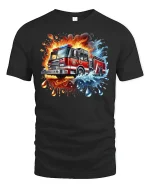 Fire Truck Graphic T-Shirt - black t-shirt on white background