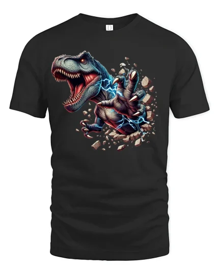 T-Rex Breakthrough Dinosaur Tee - black t-shirt on white background