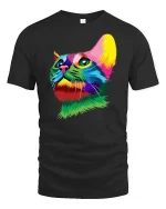 Colorful Cat Face T-Shirt - black t-shirt on white background