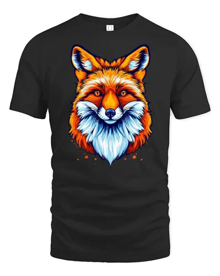 Vibrant Fox Face T-Shirt - black t-shirt on white background