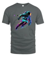 Neon Astronaut Space Adventure T-Shirt - gray t-shirt on white background