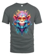 Psychedelic Monkey Art T-Shirt - gray t-shirt on white background