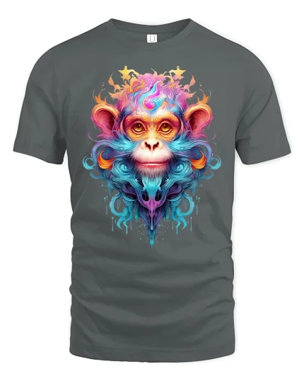 Psychedelic Monkey Art T-Shirt - gray t-shirt on white background