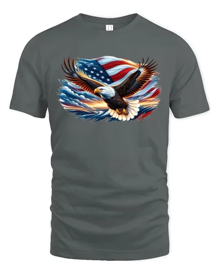 American Eagle USA Flag T-Shirt - gray t-shirt on white background