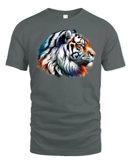 Majestic Tiger Head Graphic T-Shirt - gray t-shirt on white background