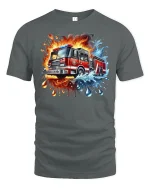 Fire Truck Graphic T-Shirt - gray t-shirt on white background
