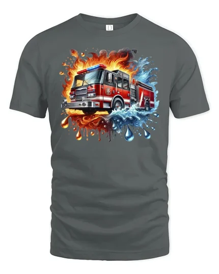 Fire Truck Graphic T-Shirt - gray t-shirt on white background