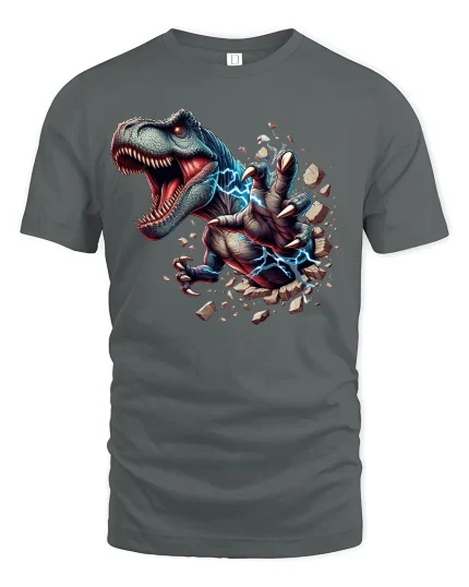T-Rex Breakthrough Dinosaur Tee - gray t-shirt on white background