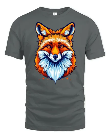 Vibrant Fox Face T-Shirt - gray t-shirt on white background