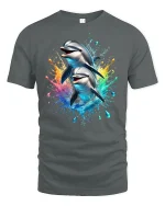 Playful Dolphin Splash Ocean T-Shirt - gray t-shirt on white background