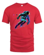 Neon Astronaut Space Adventure T-Shirt - red t-shirt on white background