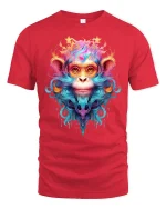 Psychedelic Monkey Art T-Shirt - red t-shirt on white background