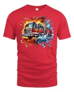 Fire Truck Graphic T-Shirt - red t-shirt on white background