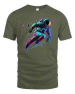 Neon Astronaut Space Adventure T-Shirt - military green t-shirt on white background