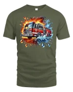 Fire Truck Graphic T-Shirt - military green t-shirt on white background