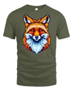 Vibrant Fox Face T-Shirt - military green t-shirt on white background