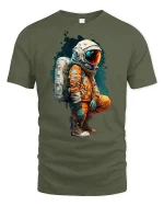 Retro Astronaut Graphic Tee - military green t-shirt on white background