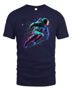 Neon Astronaut Space Adventure T-Shirt - navy t-shirt on white background