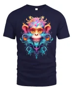 Psychedelic Monkey Art T-Shirt - navy t-shirt on white background