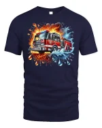 Fire Truck Graphic T-Shirt - navy t-shirt on white background